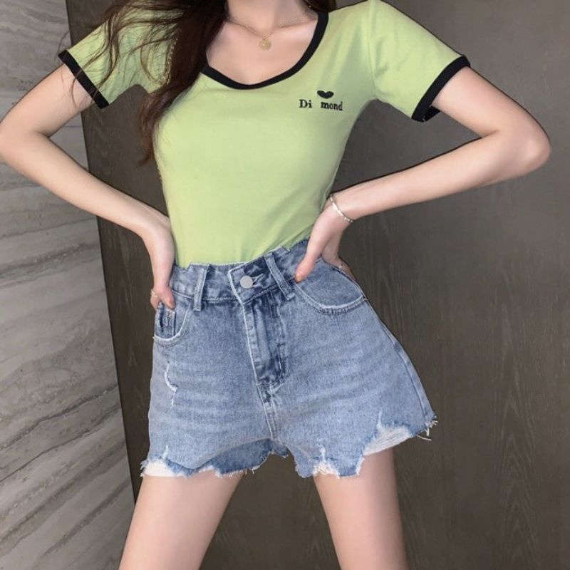 QUẦN SORT JEAN BIGSZIE QC XANH RÁCH LƯNG CAO MÃ04