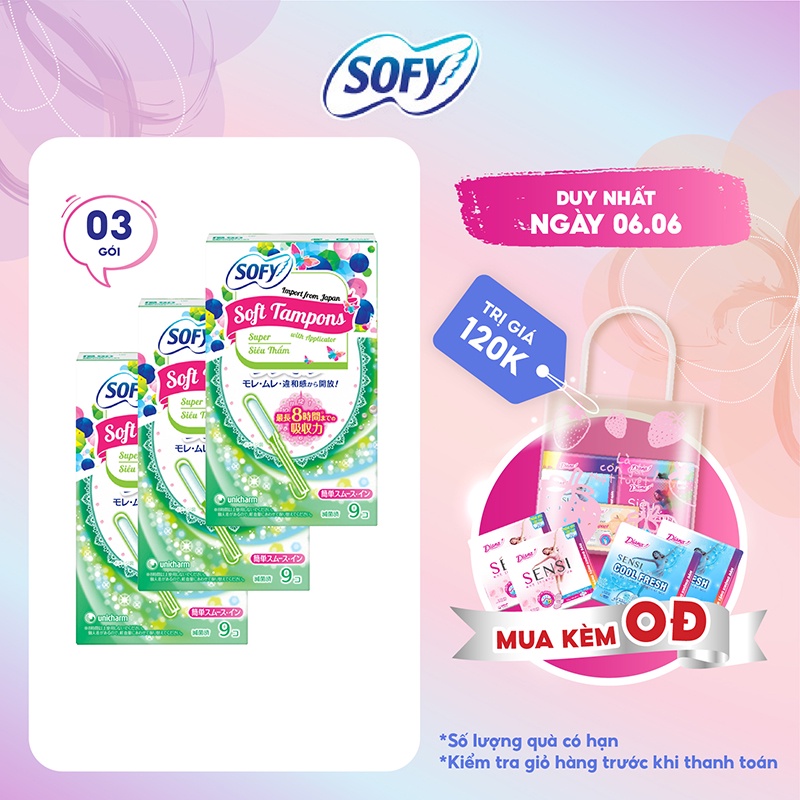 Bộ 3 Băng vệ sinh siêu thấm Sofy Soft Tampon Super gói 9 miếng Hàng nhập