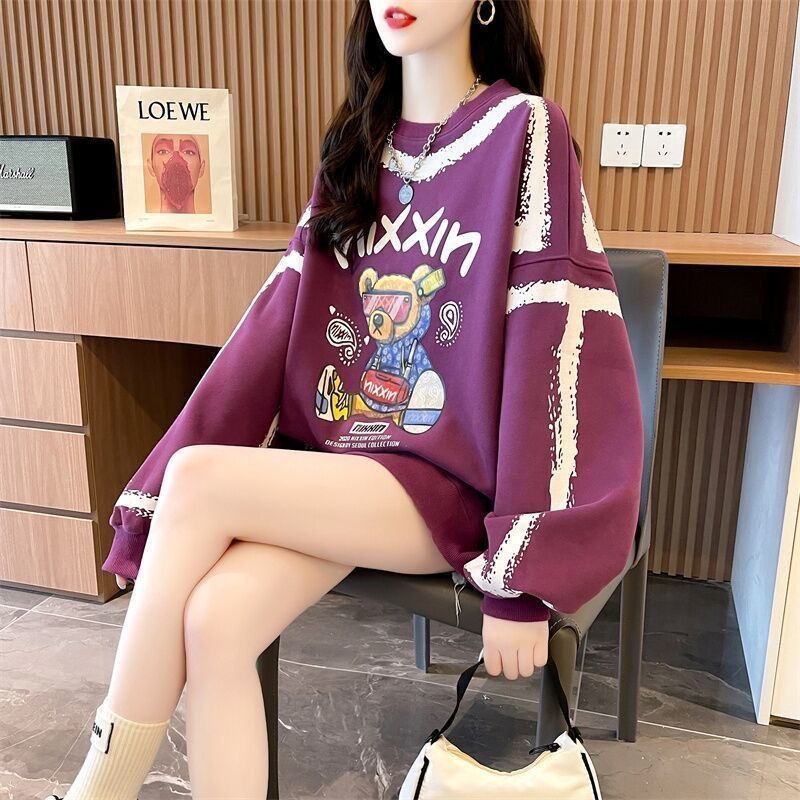 Áo Sweatshirt Mỏng Tay Dài Dáng Rộng Cỡ Lớn Thời Trang Xuân Thu Cho Nữ