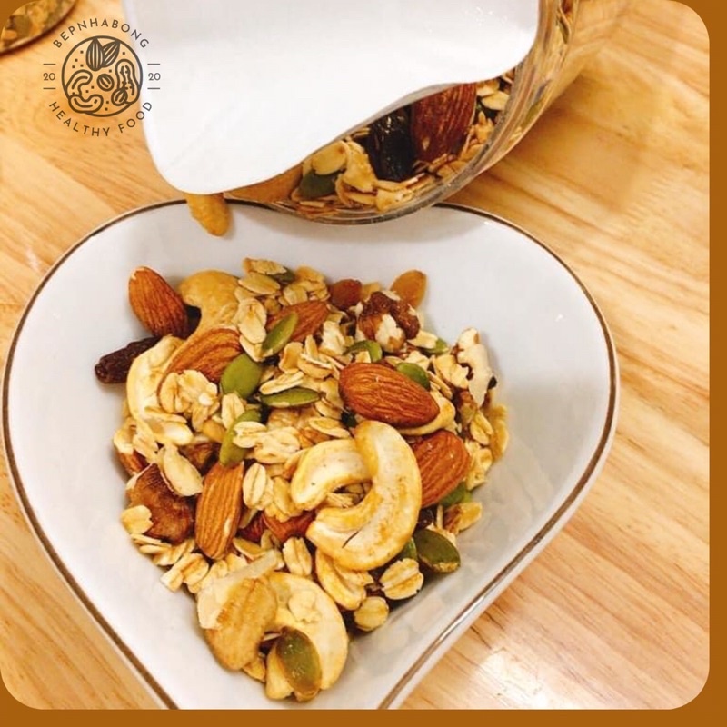 Ngũ Cốc Granola Giảm Cân Ăn Kiêng, Hạt Dinh Dưỡng mix 7 Loại, Siêu Hạt, Ngon, Bà Bầu, Ăn Chay, Bếp Nhà Bống, 250gr