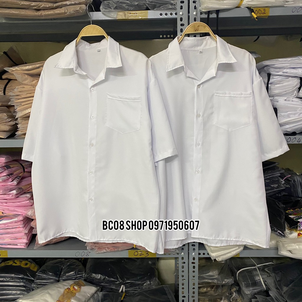 Áo Sơ Mi Trắng Tay Lỡ Có Túi basic Unisex chất vải lụa mềm mịn form rộng full size BC060 | BigBuy360 - bigbuy360.vn