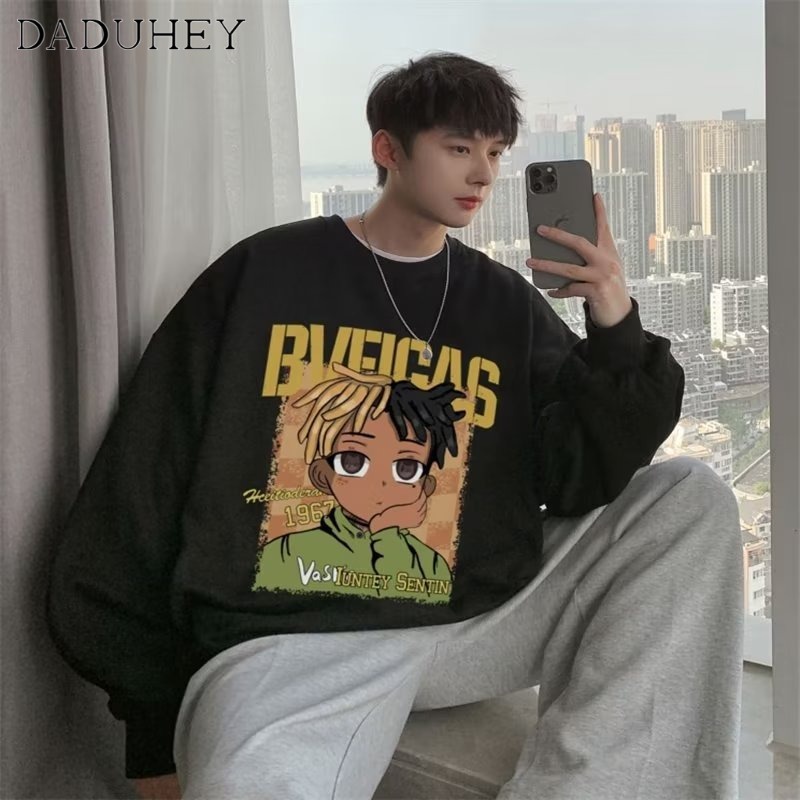 DaDuHey Men 'S Summer Trendy Ins Handsome Casual Long Sleeve T-shirt Hip Hop Style Loose Fashion Thin Top
