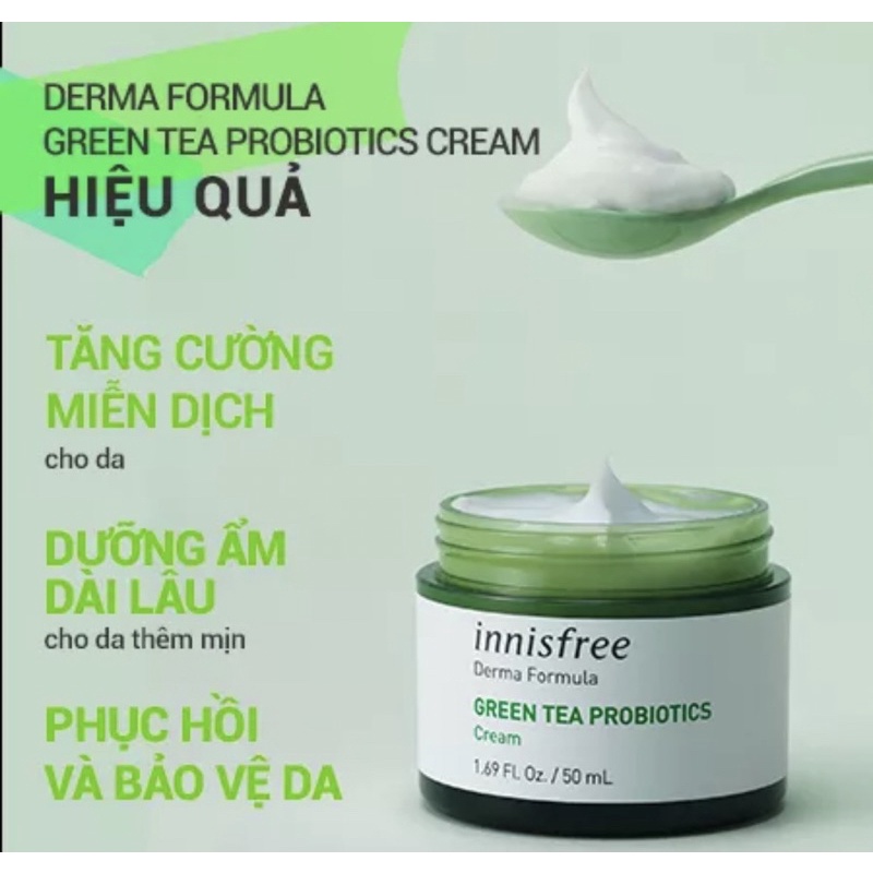 Kem dưỡng ẩm phục hồi bảo vệ da innisfree Derma Green Tea Probiotics Cream 50 mL