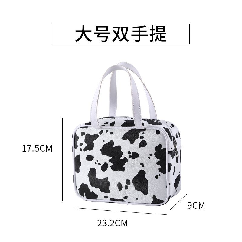 Túi Đựng Mỹ Phẩm Da pu Chống Thấm Nước Họa Tiết Bò Sữa Hoa Xinh Xắn