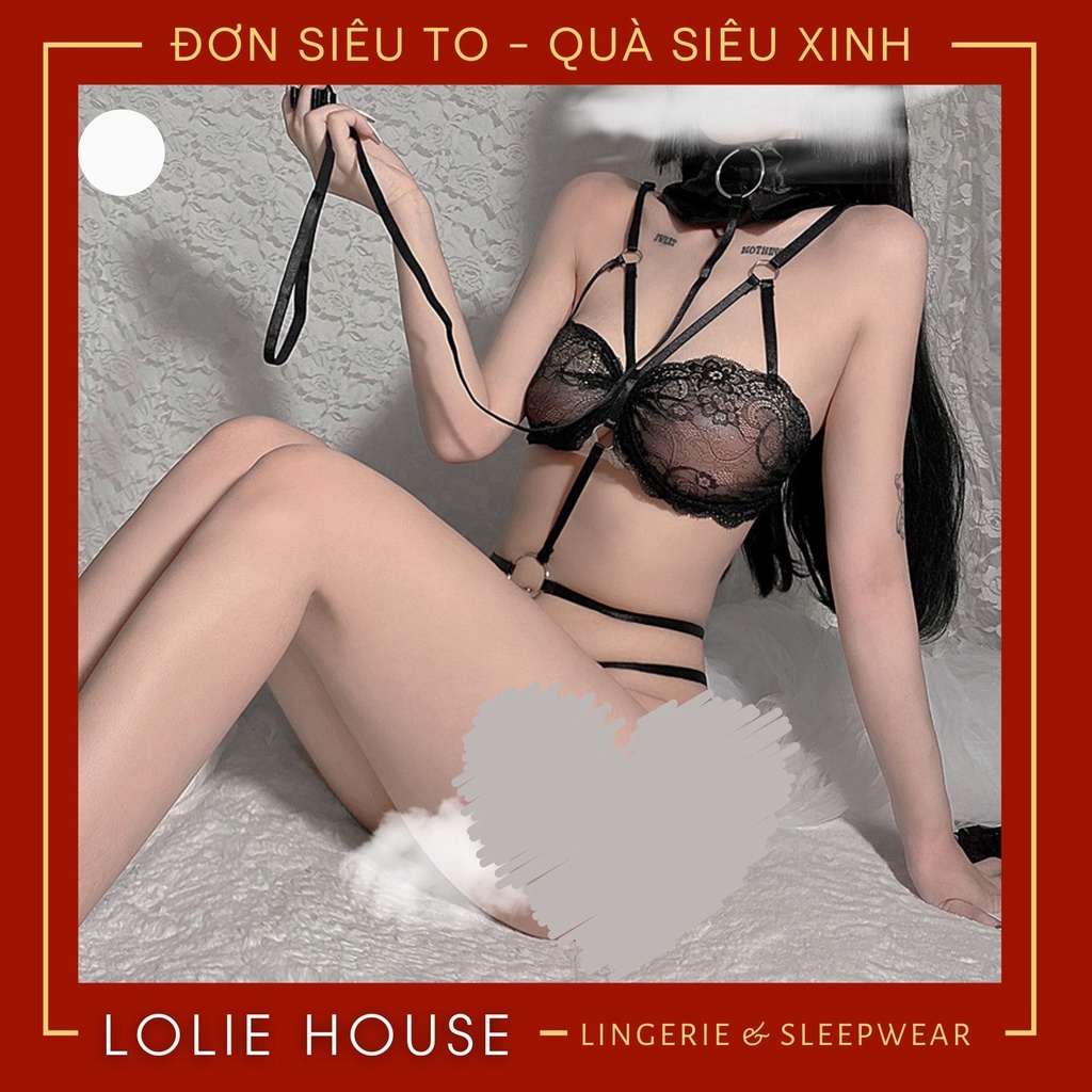 Bộ đồ lót ren cosplay thỏ sexy có choker cổ, set đồ lót ren sexy cosplay thỏ LOLIE HOUSE - CP54