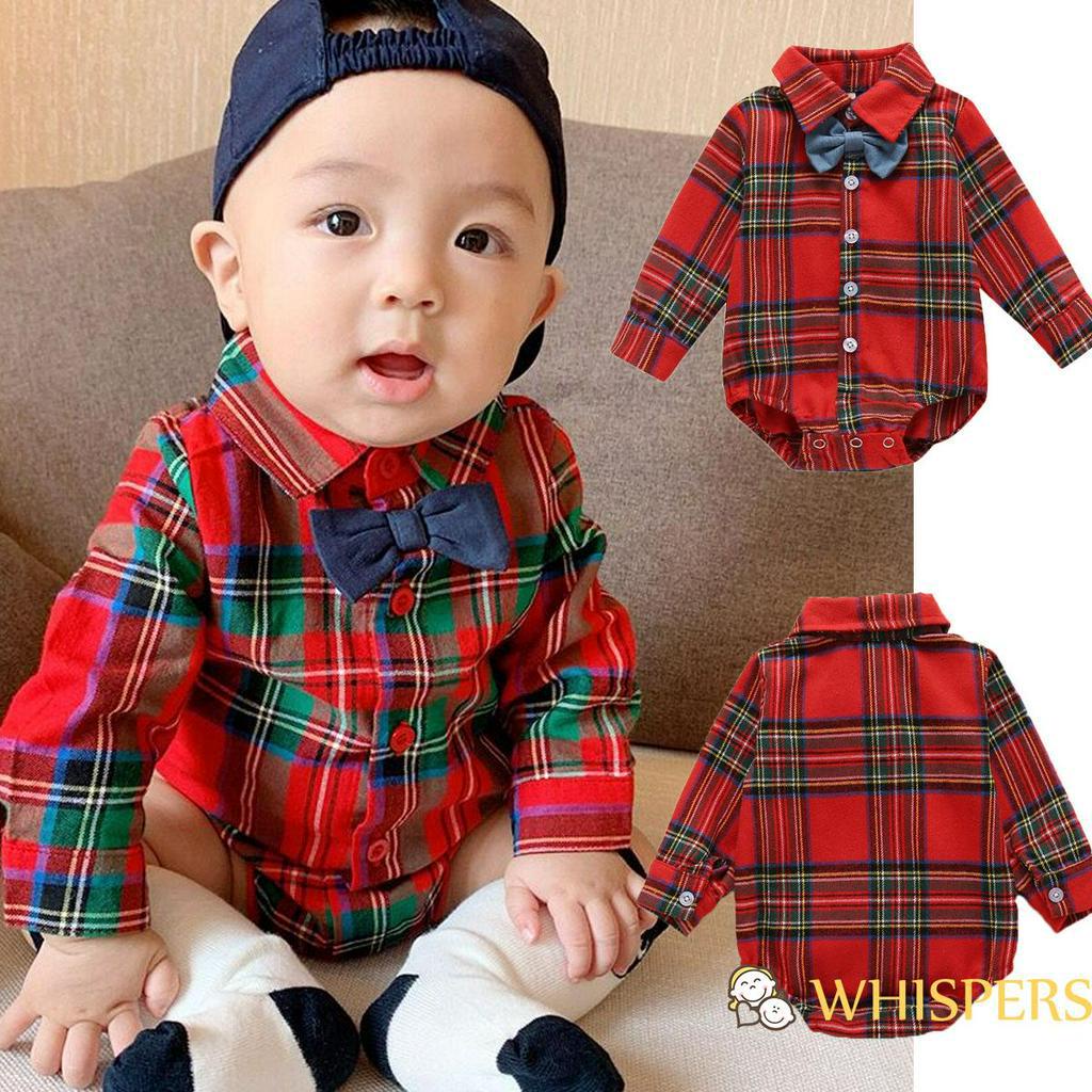 Áo liền quần tay dài thiết kế sọc ca rô xinh xắn cho bé trai