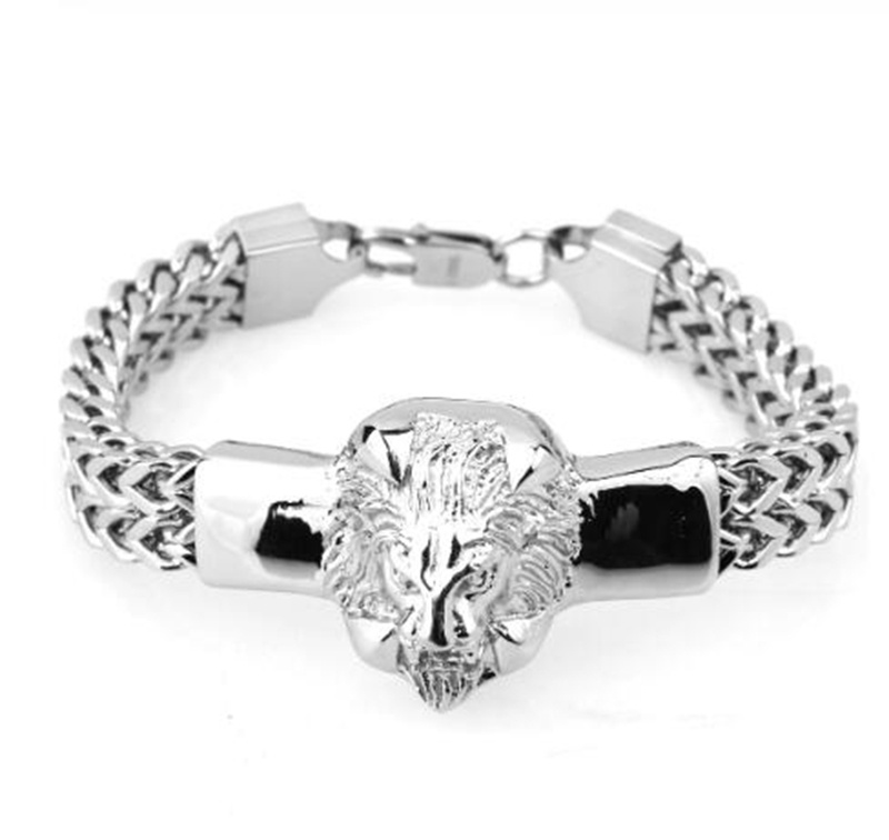Vòng tay bằng thép không gỉ 22cm hình đầu sư tử thời trang hip-hop punk dành cho nam