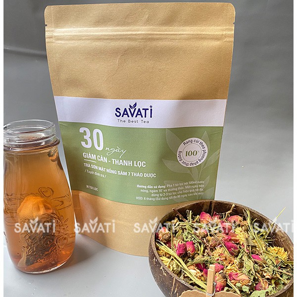 [Mã 267FMCGSALE giảm 8% đơn 500K] TRÀ SƠN MẬT HỒNG SÂM SAVATI - 30 ngày Giảm cân, Thanh lọc, Đẹp da, Ngủ ngon, Xả stress