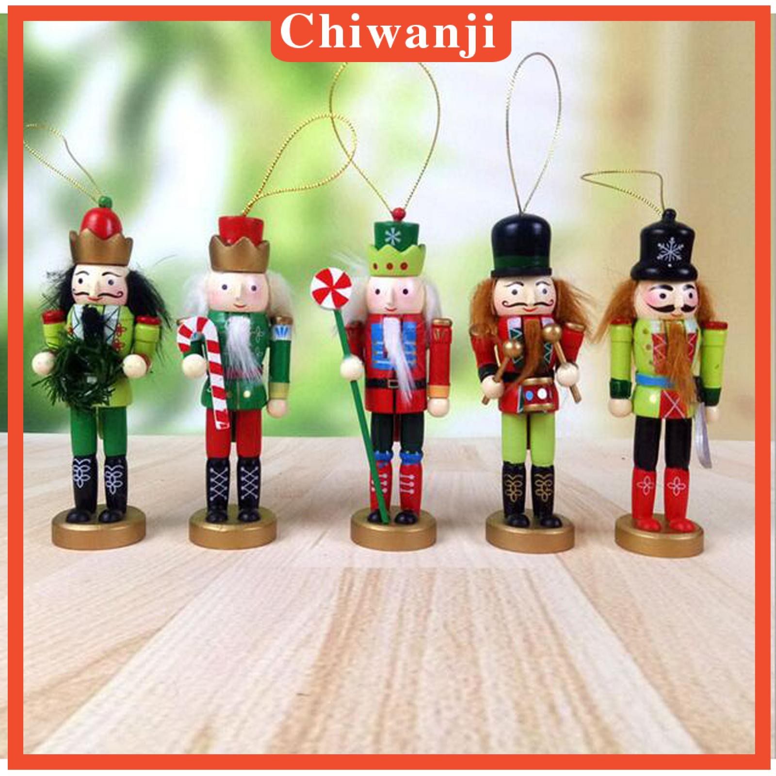 [CHIWANJI] 5/set Christmas Nutcracker Soldier Home Decor Wooden Puppet Doll Hanging Pendant