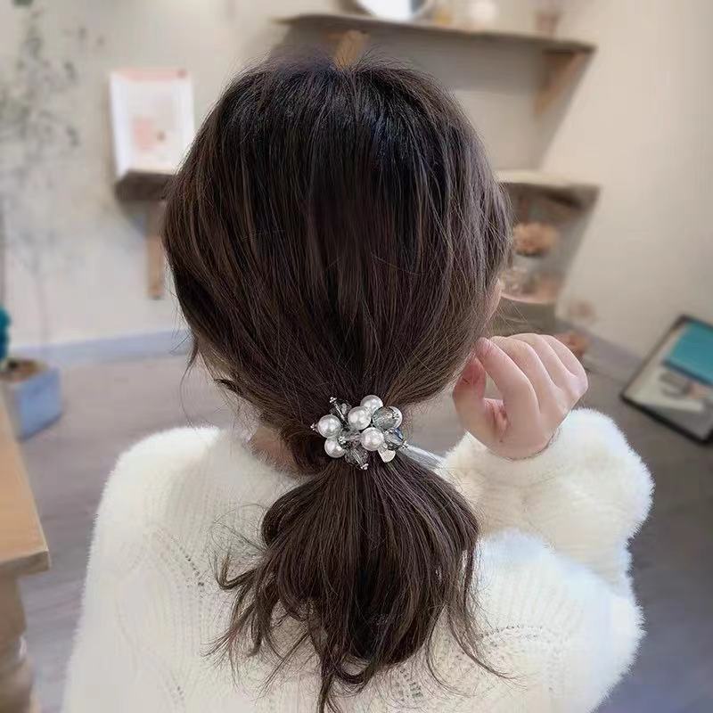 Dây Cột Tóc Đính Ngọc Trai Pha Lê Phong Cách Hàn Quốc Sang Trọng