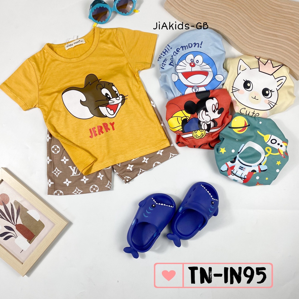 Bộ Cộc Tay THUN LẠNH MINKY MOM In Hình Nhân Vật Hoạt Hình Phối Quần Cho Bé TN-IN95