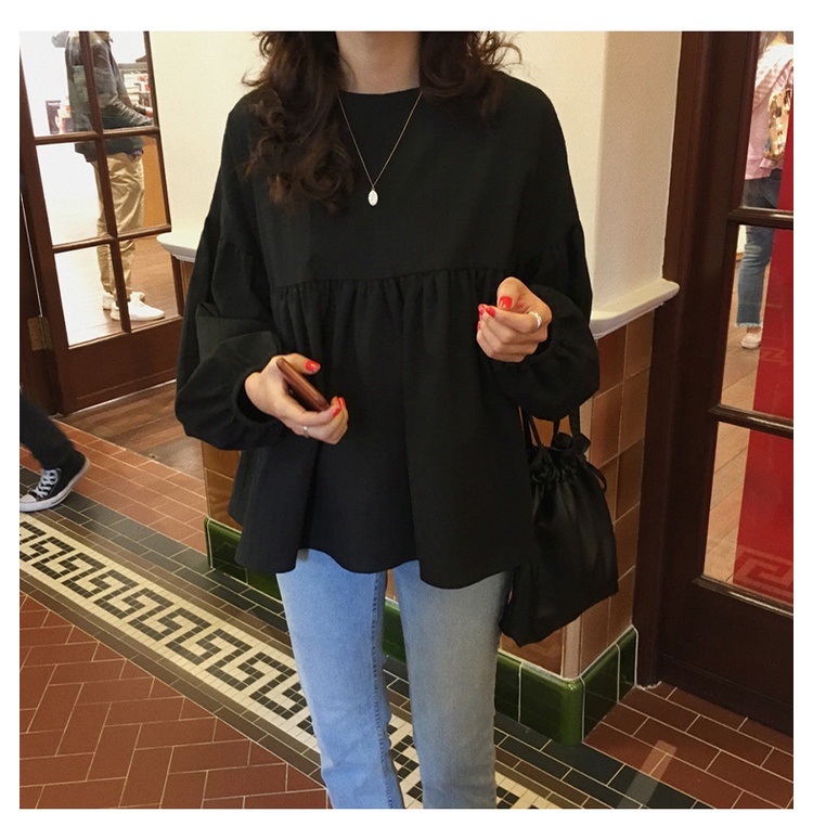 Áo Sơ Mi Tay Dài Phồng Dáng Rộng Phong Cách Hàn Quốc Ngọt Ngào Cho Nữ