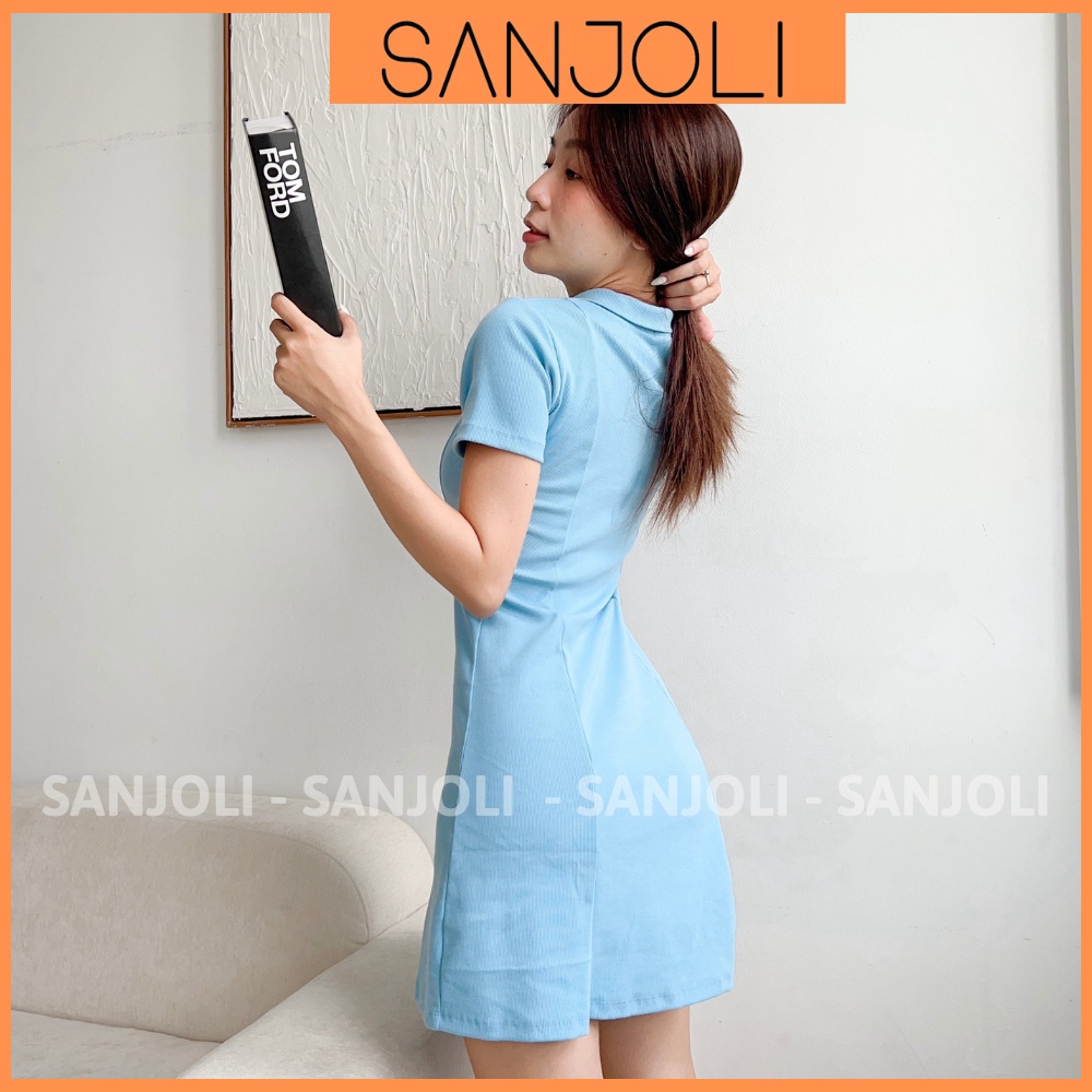 Váy Polo Nữ SANJOLI Đầm Body Chất Thun Gân Thiết Kế Ôm Eo Dáng Xòe Tay Ngắn Đi Dự Tiệc, Đi Chơi VD023