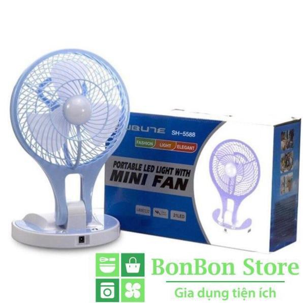 ️Bảo Hành 3 Tháng️ Quạt Mini Để Bàn Sạc Tích Điện Kèm Đèn Led Học Fan HT-5580, Mẫu Mới Nhất 2021