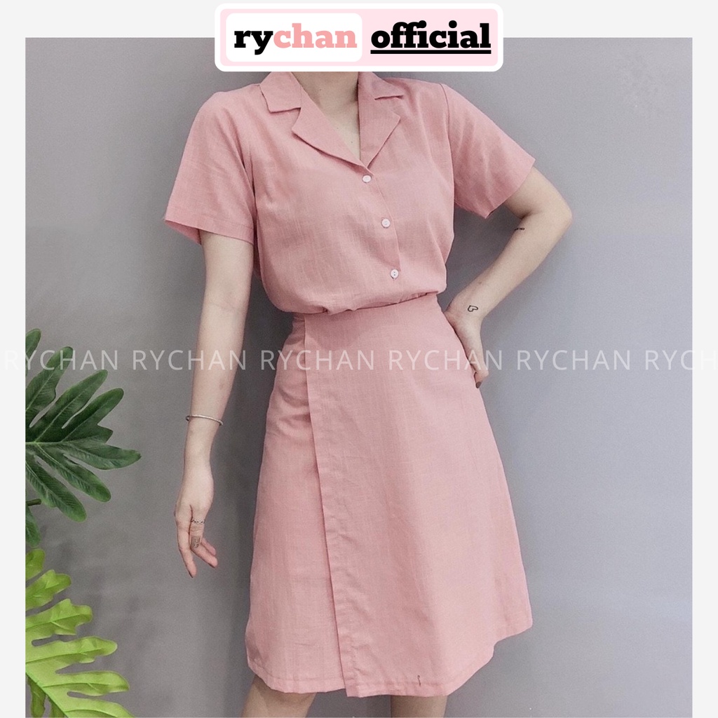 Đầm Xòe Sơ Mi Cổ Vest Đắp Vạt 3 Màu - DX988