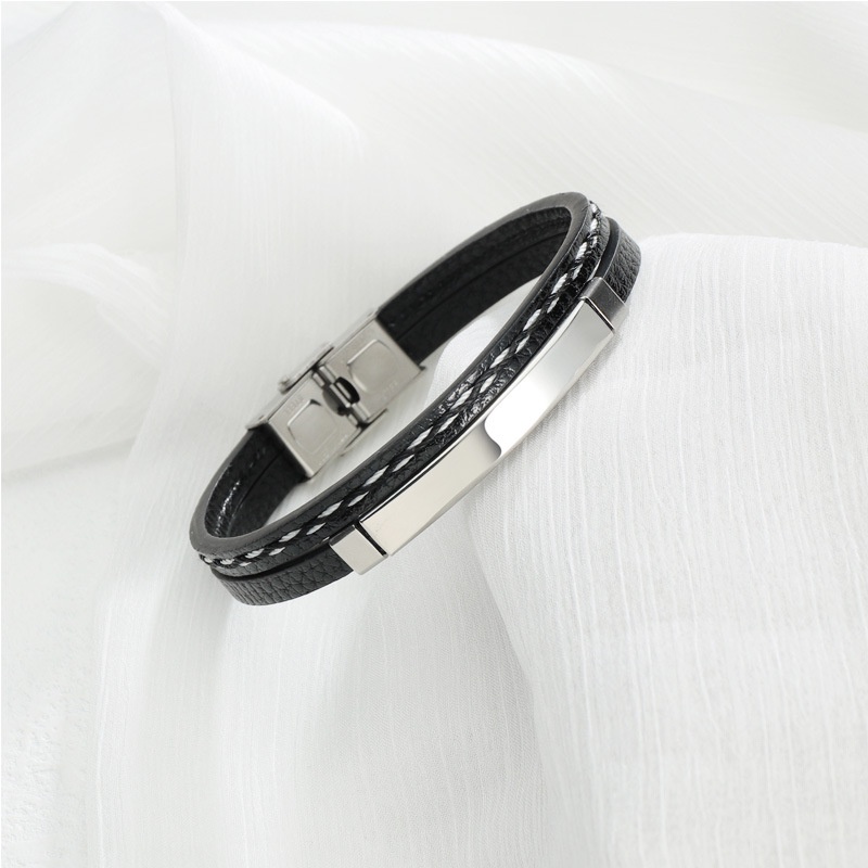 Vòng Tay Da Bện Nhiều Lớp ECGIFT BR006 Bằng Thép Không Gỉ Phong Cách Công Sở Cho Nam