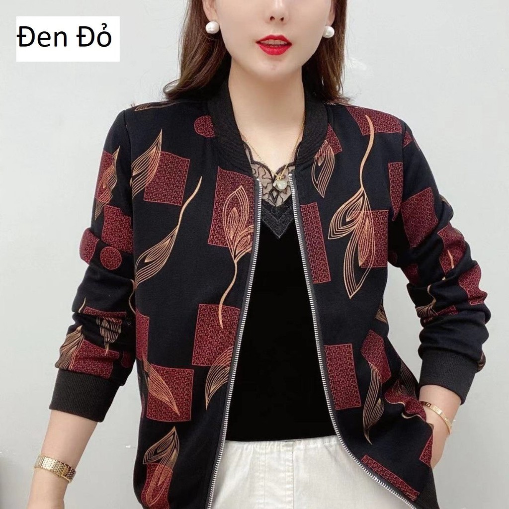 Áo khoác tay dài dáng rộng in họa tiết mới thời trang xuân thu cho phụ nữ trung niên 2021 full size