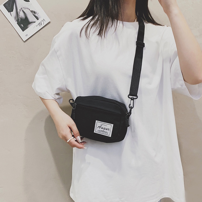 Túi Đeo Vai Vải Canvas Mềm Dáng Vuông Màu Trơn Thời Trang Cho Nữ