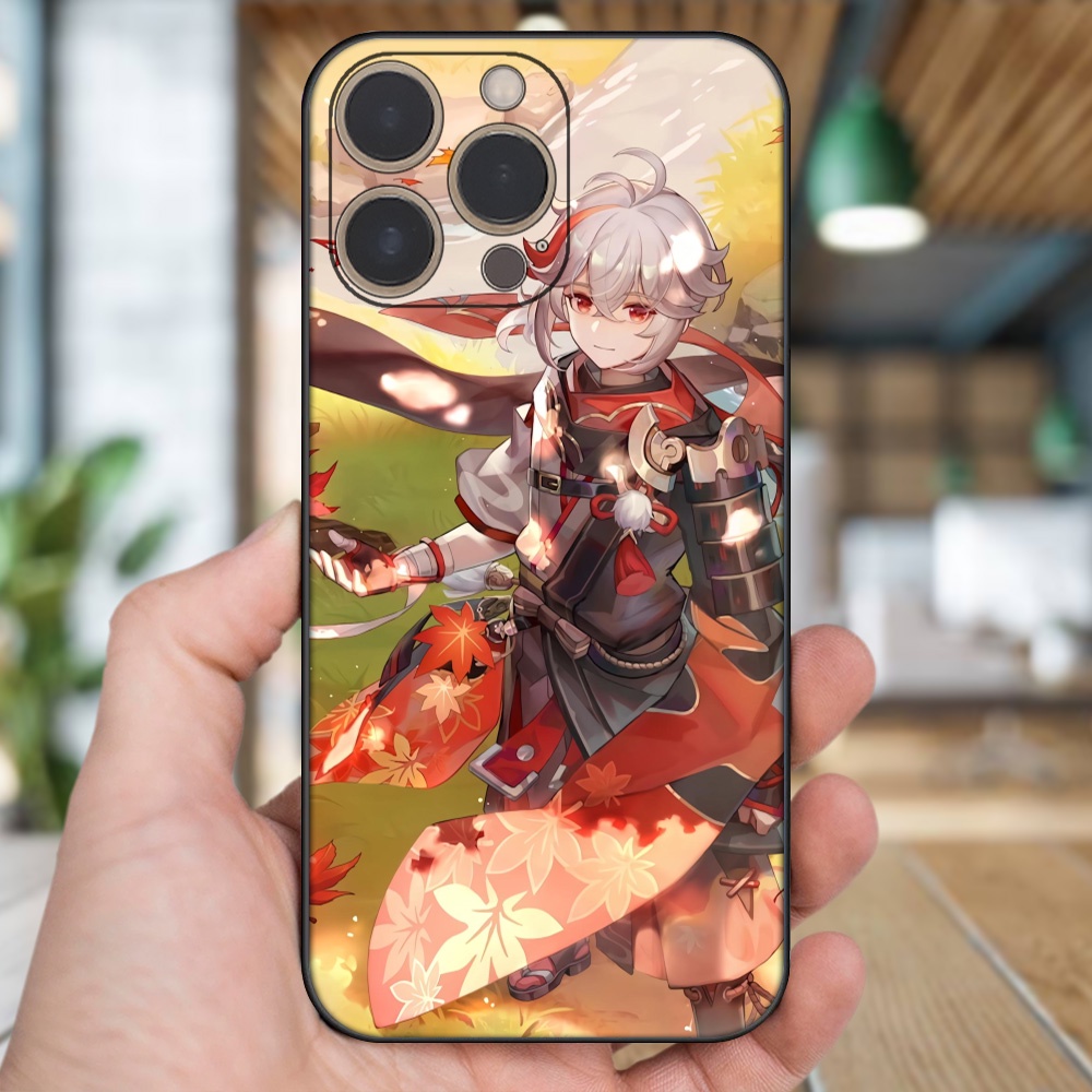 Ốp lưng iPhone 13 Pro dẻo đen cạnh vuông in hình Kazuha Genshin Impact