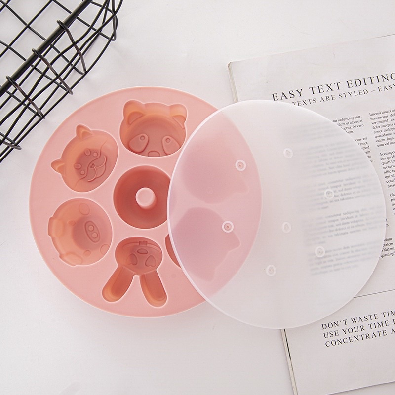 Khuôn silicon nhiều hình có nắp, làm bánh thạch pudding hình động vật xinh xắn cho bé