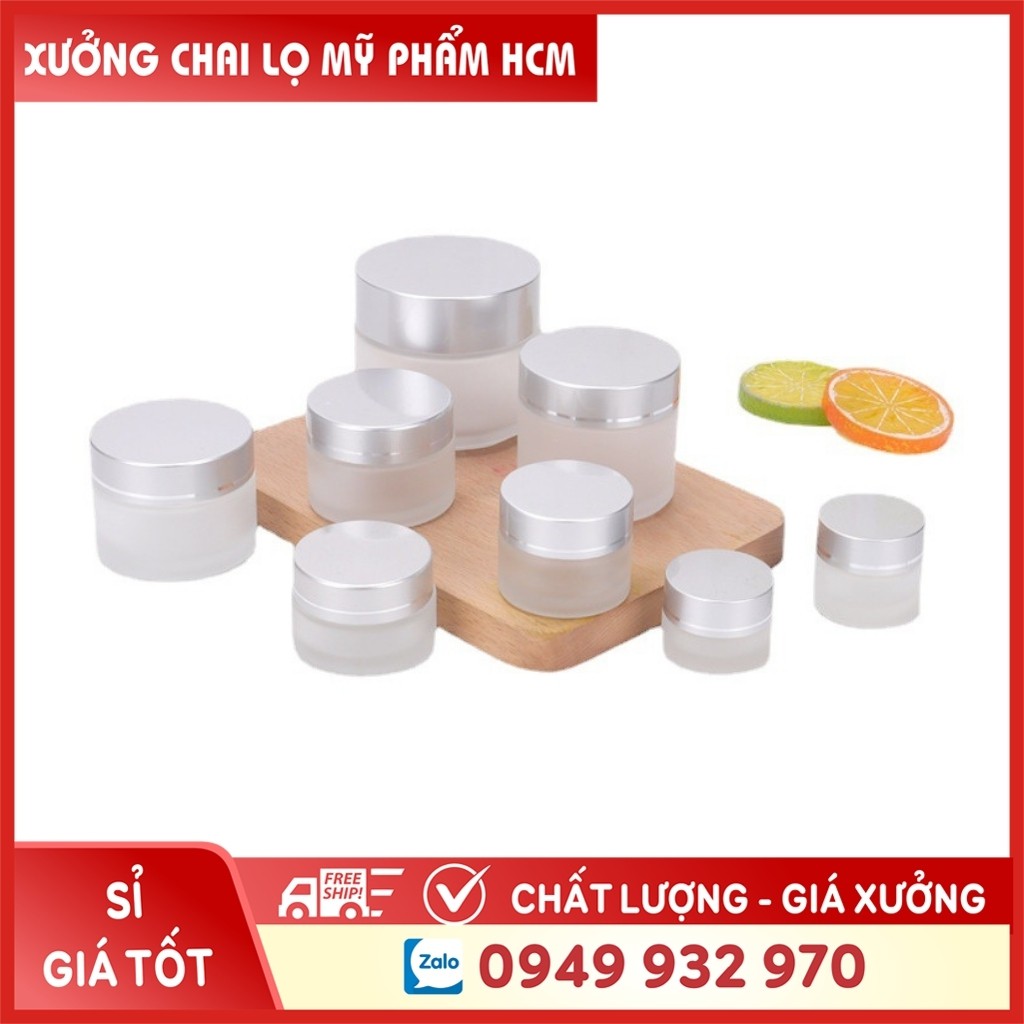 Lọ Chiết Kem Thủy Tinh Mờ 5Gr/10Gr Chiết Kem - Hũ Thủy Tinh Nắp Bạc Chiết Mỹ Phẩm - Hũ Đựng Kem Cao Cấp