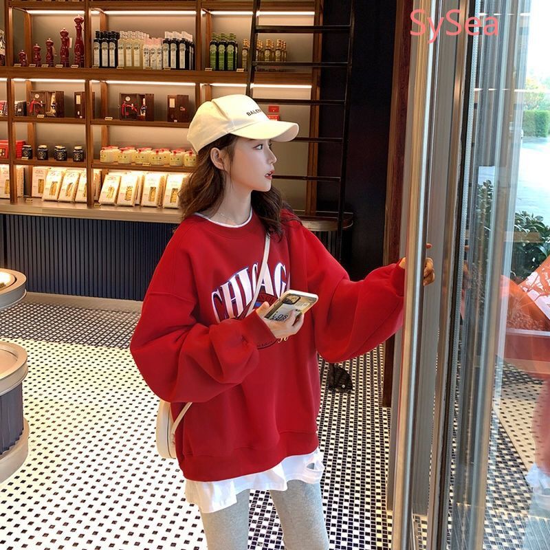 Áo Sweater Cổ Tròn Dáng Rộng In Hình Dễ Thương Dành Cho Nữ