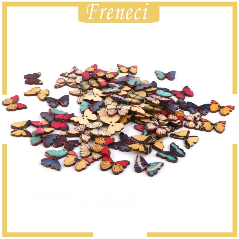 Set 100 Nút Gỗ Hình Bướm Nhiều Màu Sắc Dùng May Vá DIY