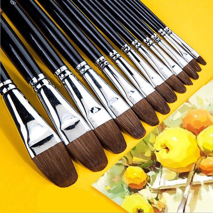 Cọ vẽ màu nước Borrence set 6 cây đầu dẹt size 1/3/5/7/9/11 dùng để tô vẽ tranh son dầu, acrylic, gouache