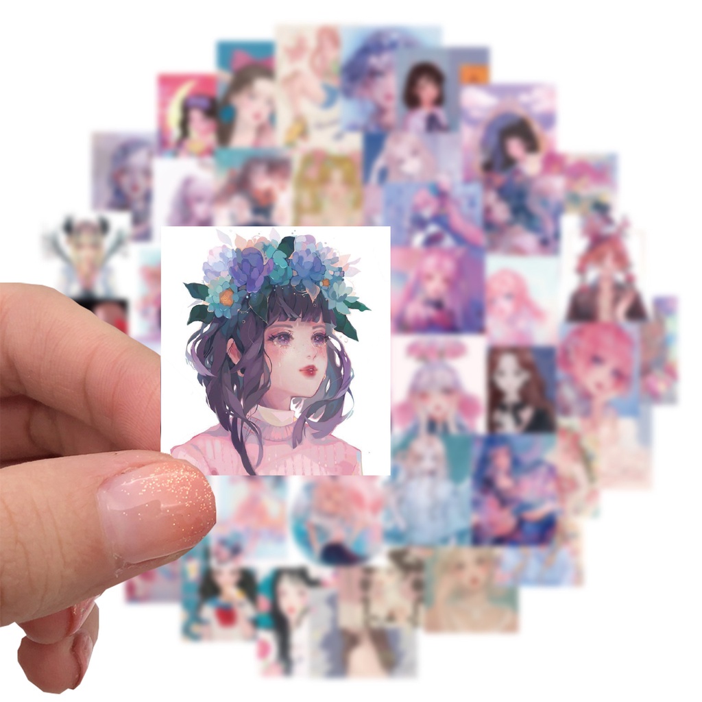 Set 50 tấm sticker chống thấm nước GIRL ANIME DISCO cá tính dán laptop, vali, nón bảo hiểm, vật dụng