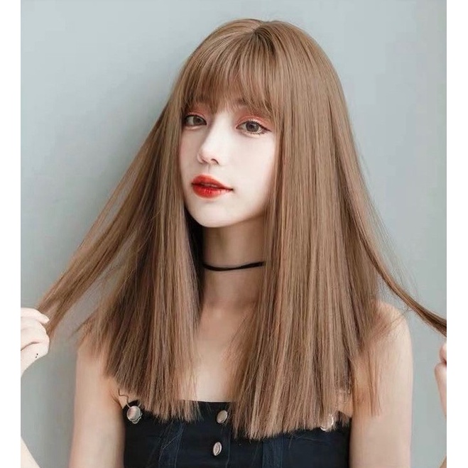 Tóc giả cả đầu thẳng ngắn 35cm phong cách Hàn Quốc tặng lưới đội