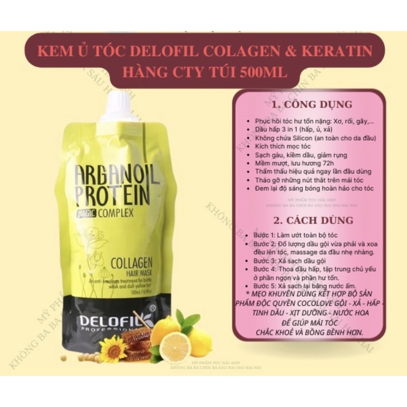 HẤP PHỤC HỒI CHUYÊN SÂU DELOFIL 500ML - KEM Ủ TÓC DELOFIL - HẤP DELOFIL  ARGAN OIL CHÍNH HÃNG.