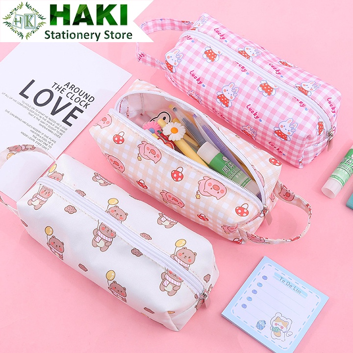 Túi đựng bút vải canvas HAKI sức chứa lớn in họa tiết hoạt hình đáng yêu tiện lợi TB05