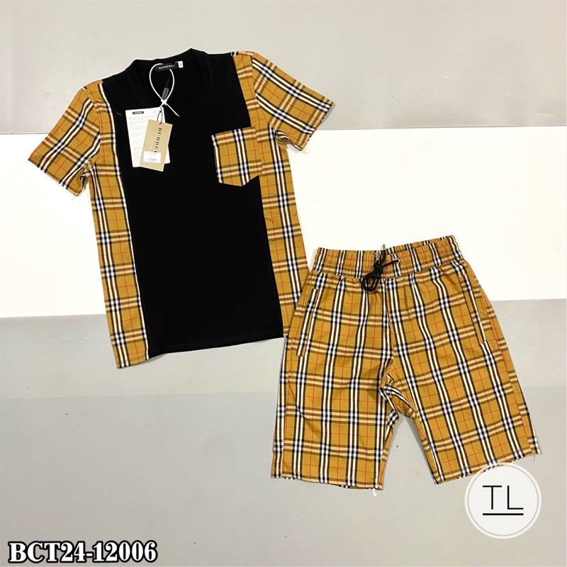 Bộ Hè BBR Pha Kẻ Sọc Vàng Thêu Túi Ngực