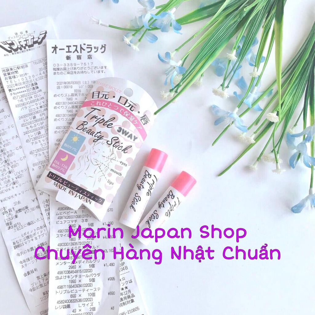 Thỏi son dưỡng đa năng dưỡng ẩm môi, chống nhăn chống lão hoá mắt và khoé miệng Masse Molly Triple Beauty Stick Nhật Bản