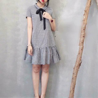 Váy Bầu Kẻ Caro Đuôi Cá Cổ Nguýt Tròn ( kèm ảnh thật )