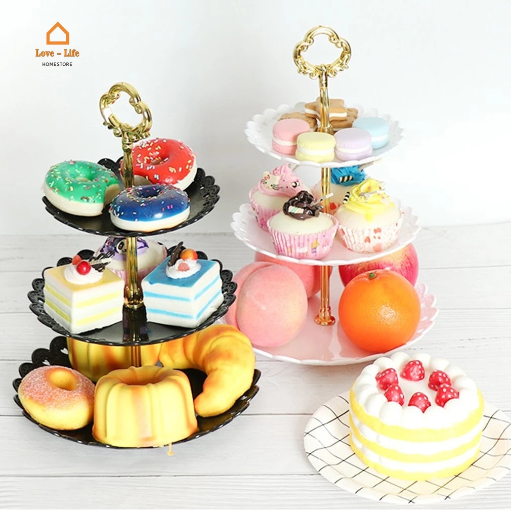 Đĩa đựng bánh ngọt 3 tầng 4 màu có thể tháo rời tiện dụng