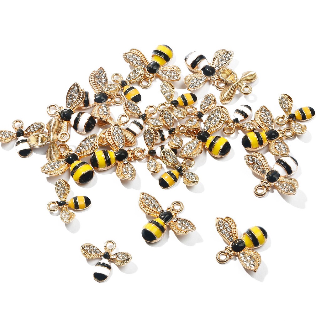 2 Charm hình chú ong tráng men dễ thương dùng làm trang sức thủ công