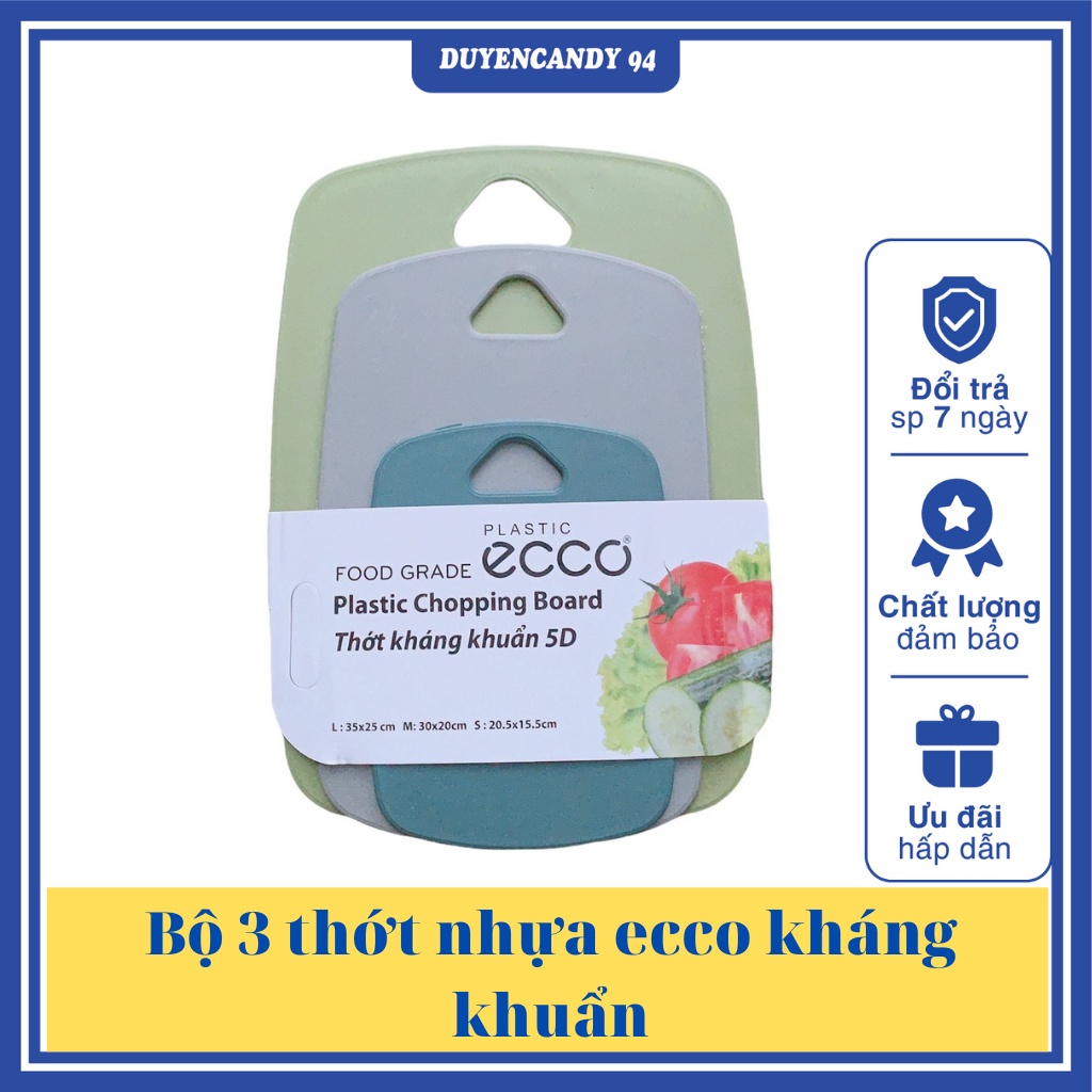 Bộ 3 thớt kháng khuẩn - thớt nhựa pp cao cấp chống trơn trượt , xước bề mặt chống nấm mốc thương hiệu ecco