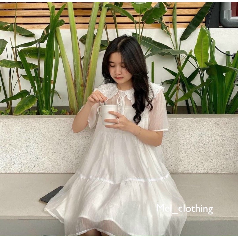 [Ảnh thật/video] Váy babydol phối cổ ren 3 tầng tiểu thư