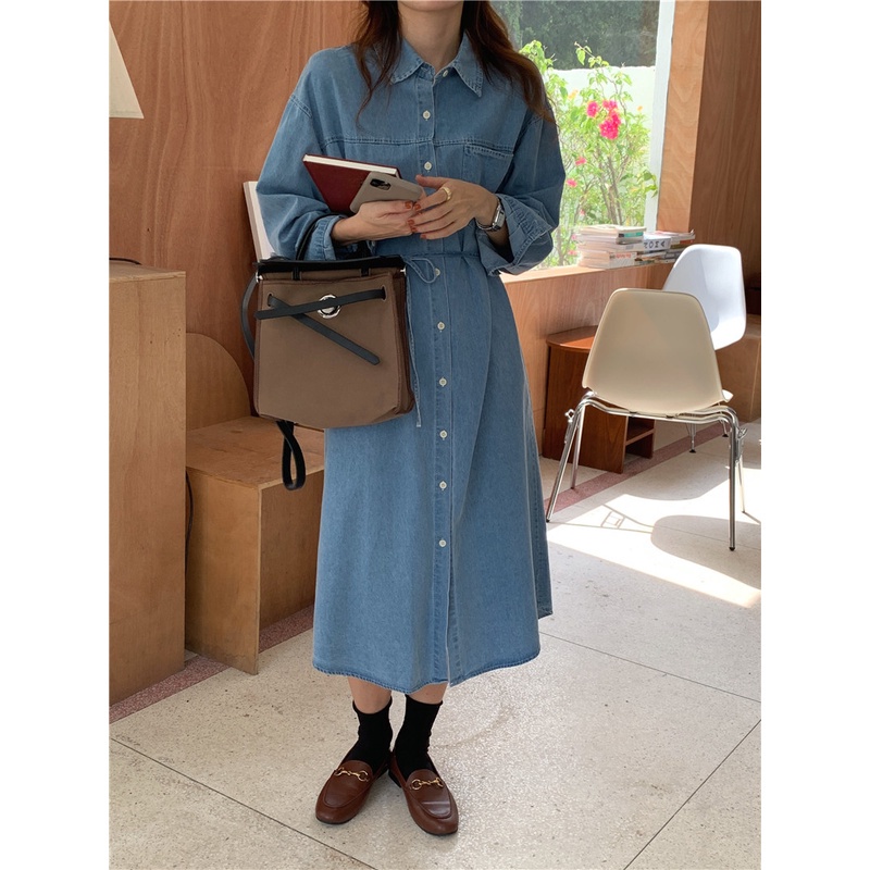 Đầm Denim Tay Dài Cột Dây Thời Trang Trẻ Trung 45980