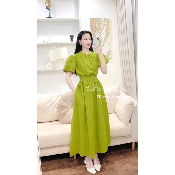 ✔ 𝗙𝗥𝗘𝗘 𝗦𝗛𝗜𝗣  SÉT VÁY ÁO TAY BỒNG TRƠN DÁNG DÀI