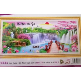 Tranh thêu chữ thập Non nước hữu tình 1m60 (chưa thêu) LV3321
