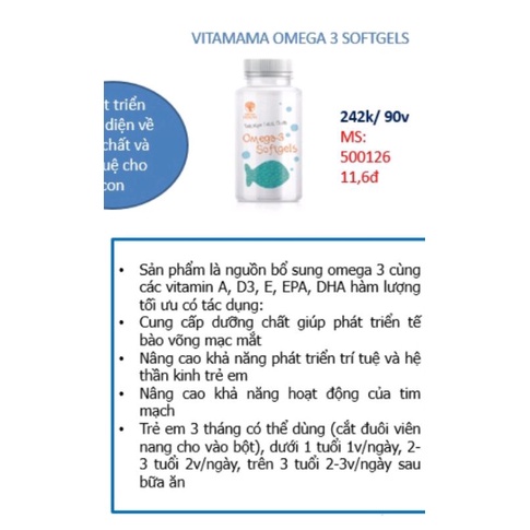 Viên bổ mắt và phát triển não bộ  Siberian VITAMAMA OMEGA 3 Softgels – 90 viên