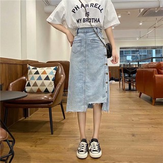 (Order) Chân váy jean dài phối nút