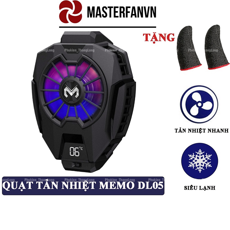 Quạt tản nhiệt điện thoại MEMO DL05 hiển thị nhiệt độ, Siêu lạnh, LED RGB, Kẹp thu vào 2 chiều