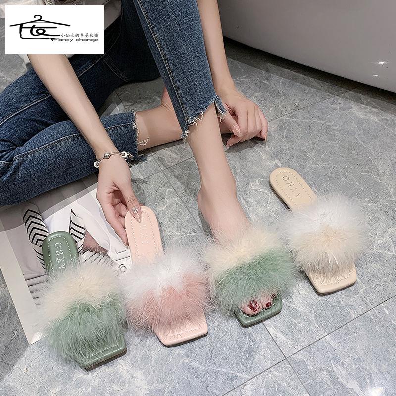 Dép Lông Xù Đế Bằng Chống Trượt Đính Nơ Xinh Xắn Thời Trang Mùa Hè