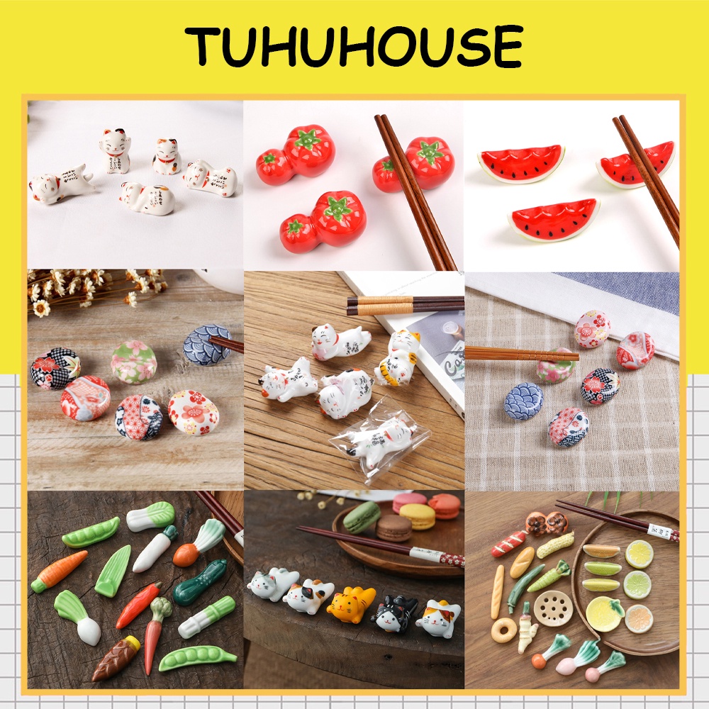 Gác đũa phong cách Nhật Bản bằng gốm sứ, phụ kiện họa tiết Nhật Bản trang trí bàn ăn - TUHUHOUSE