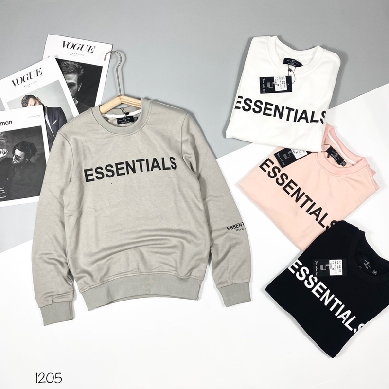 Áo nỉ dài tay Essentials có hoạ tiết chữ phong cách hàn quốc, Áo thun mùa đông 4 mầu thời trang btshop từ 50 đến 75 kg.