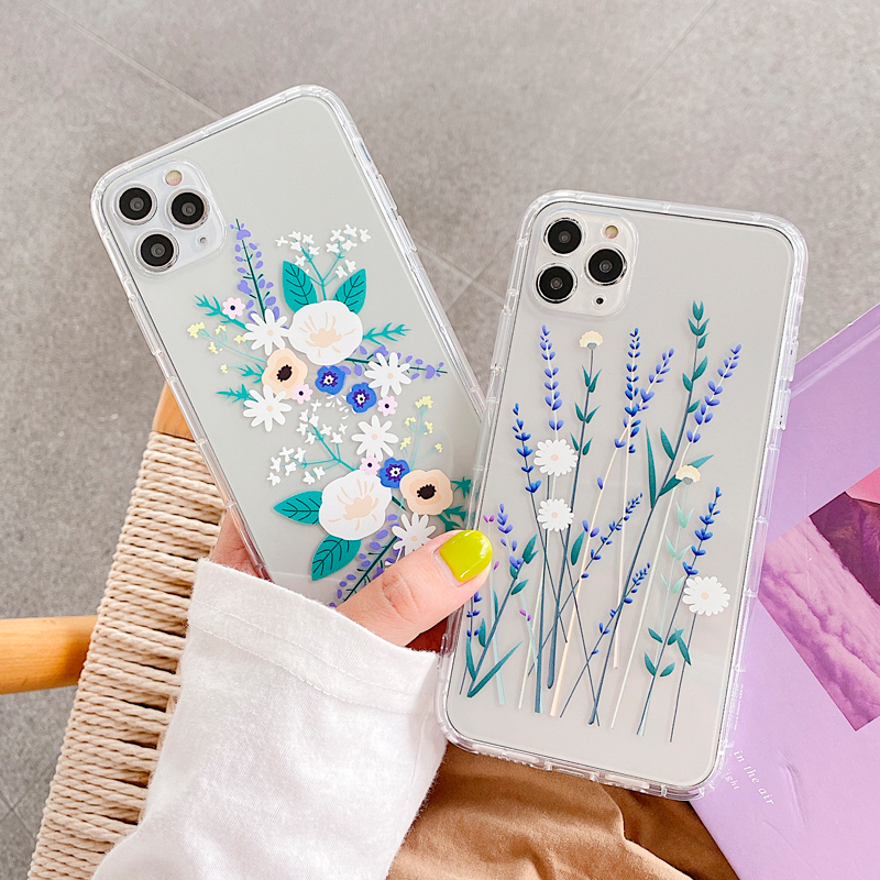 Ốp lưng iPhone 6 6s Plus 7 8 Plus SE 2020 X Xs Max XR 11 Pro Max 12 Pro Max 12 Mini Vỏ bọc vỏ điện thoại TPU Flower Grass dễ thương