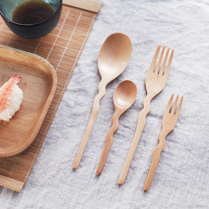 Bộ muỗng nĩa gỗ màu trơn cỡ nhỏ tiện dụng cho nhà hàng